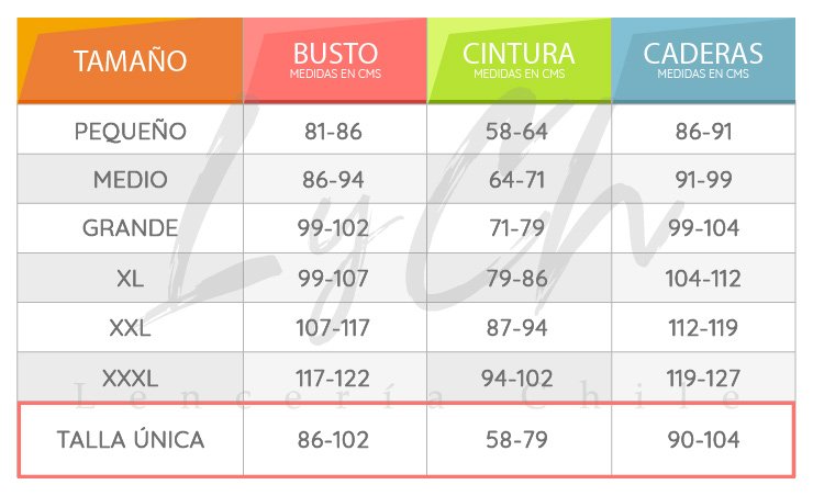 Tabla de tallas online de sosten en chile