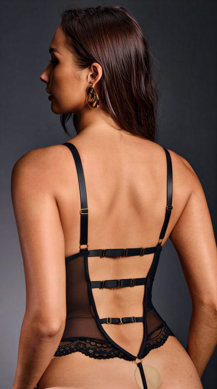Body Susana Encaje Cuero Negro